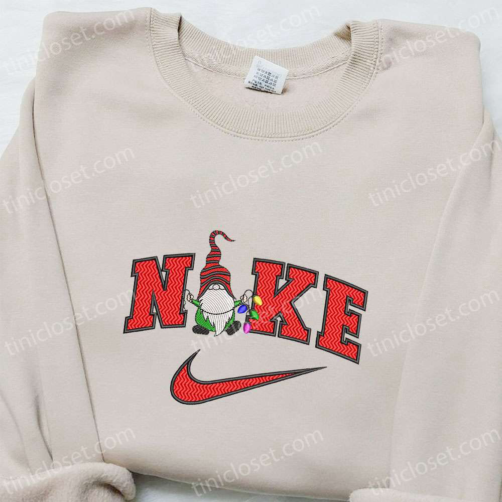Gnome Christmas x Nike Embroidered Sweatshirt: Best Gift Idea for Nike Inspired Shirt Enthusiasts