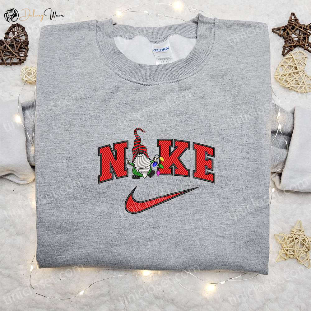 Gnome Christmas x Nike Embroidered Sweatshirt: Best Gift Idea for Nike Inspired Shirt Enthusiasts