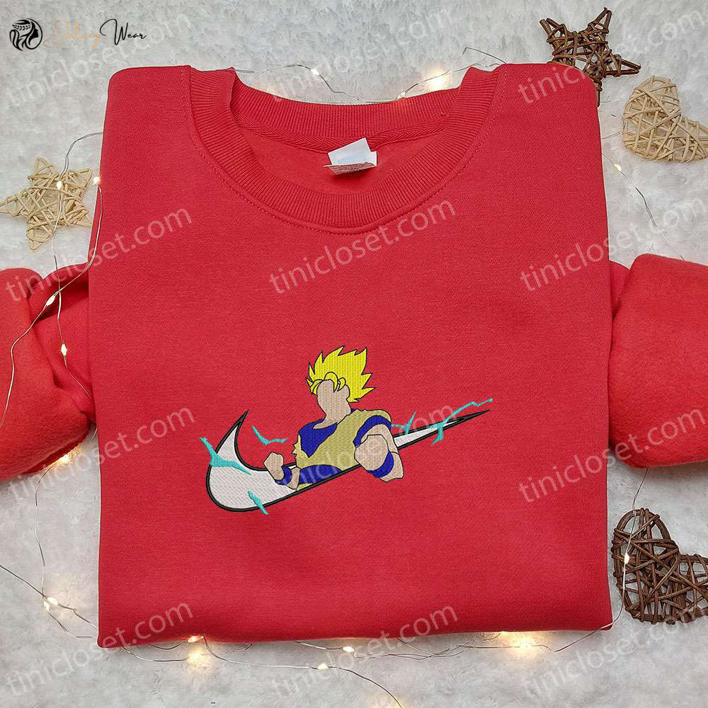 Goku Super Saiyan 2 x Nike: Embroidered Anime Sweatshirt Dragon Ball Shirt – Cool Anime Clothing