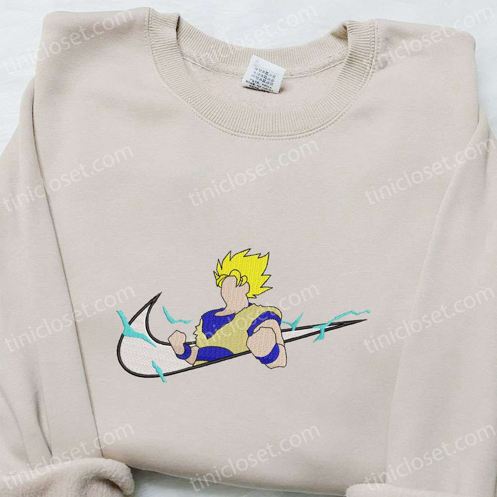 Goku Super Saiyan 2 x Nike: Embroidered Anime Sweatshirt Dragon Ball Shirt – Cool Anime Clothing
