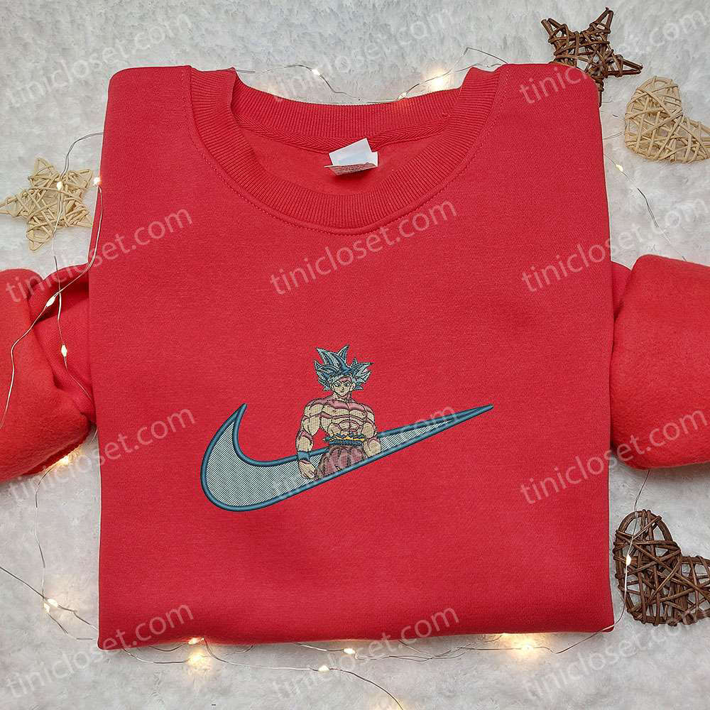 Goku Ultra Instinct Anime x Swoosh Hoodie: Dragon Ball Embroidered Shirt Cool Anime Clothing