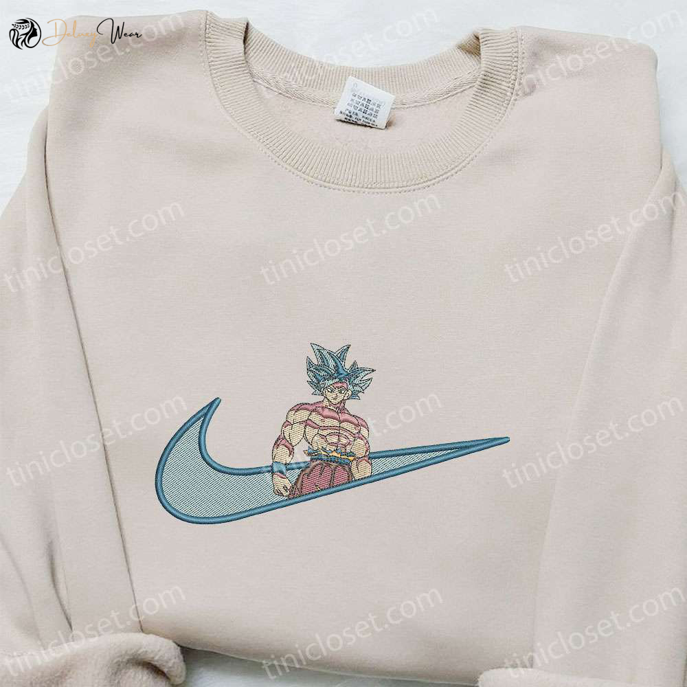 Goku Ultra Instinct Anime x Swoosh Hoodie: Dragon Ball Embroidered Shirt Cool Anime Clothing