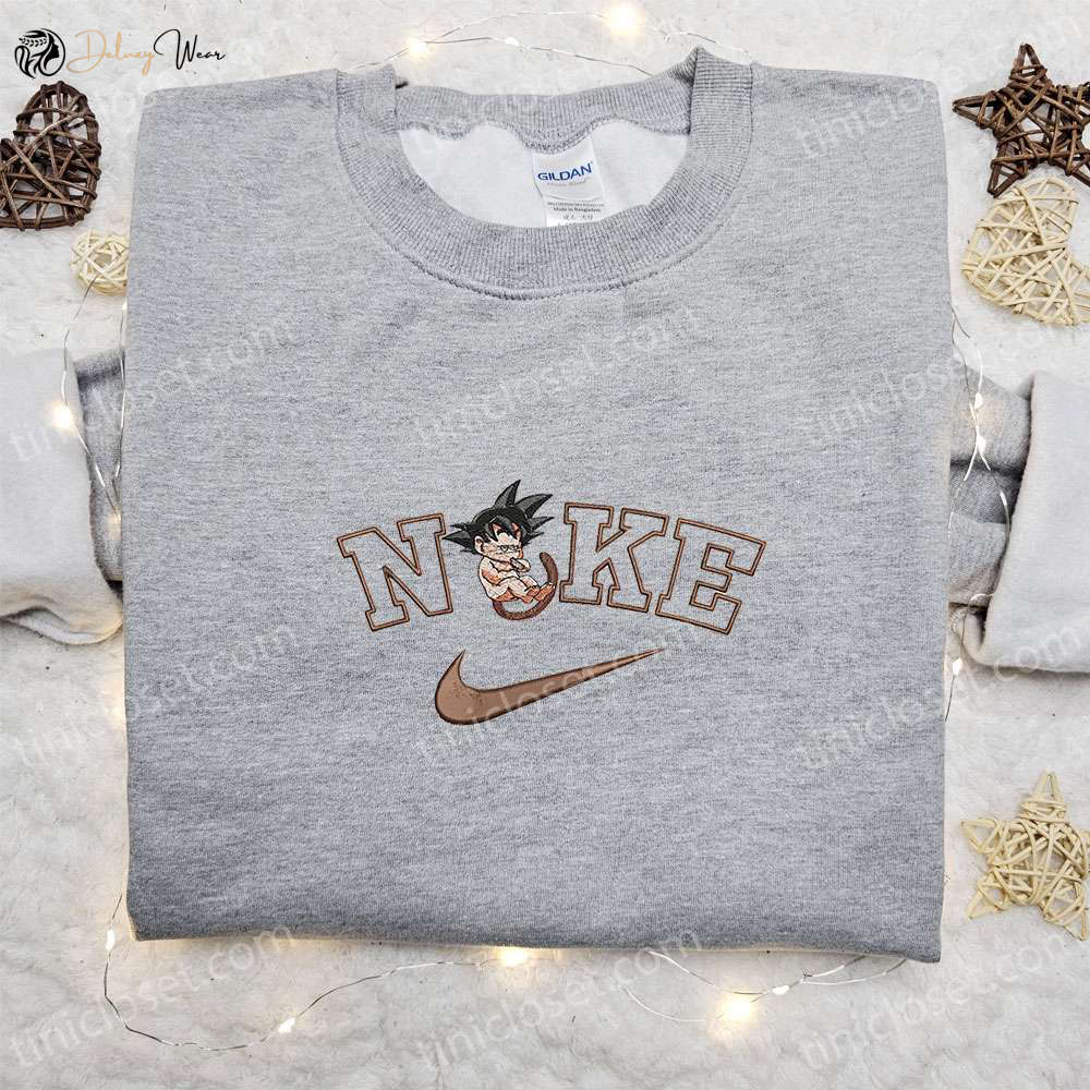 Goku x Nike Swoosh Anime Embroidered Tshirt – Dragon Ball Shirt Nike Inspired Design