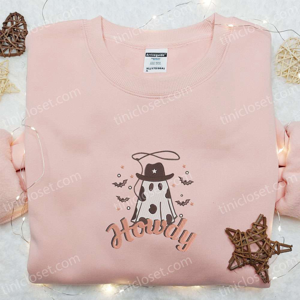 Halloween Howdy Cowboy Ghost Embroidered Shirt & Sweatshirt: Perfect Gifts for Halloween Lovers