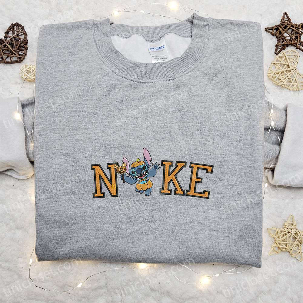 Spooky Happy Stitch Halloween Pumpkin x Nike Embroidered Shirt Funny Disney Characters T-shirt Nike Inspired Sweatshirt