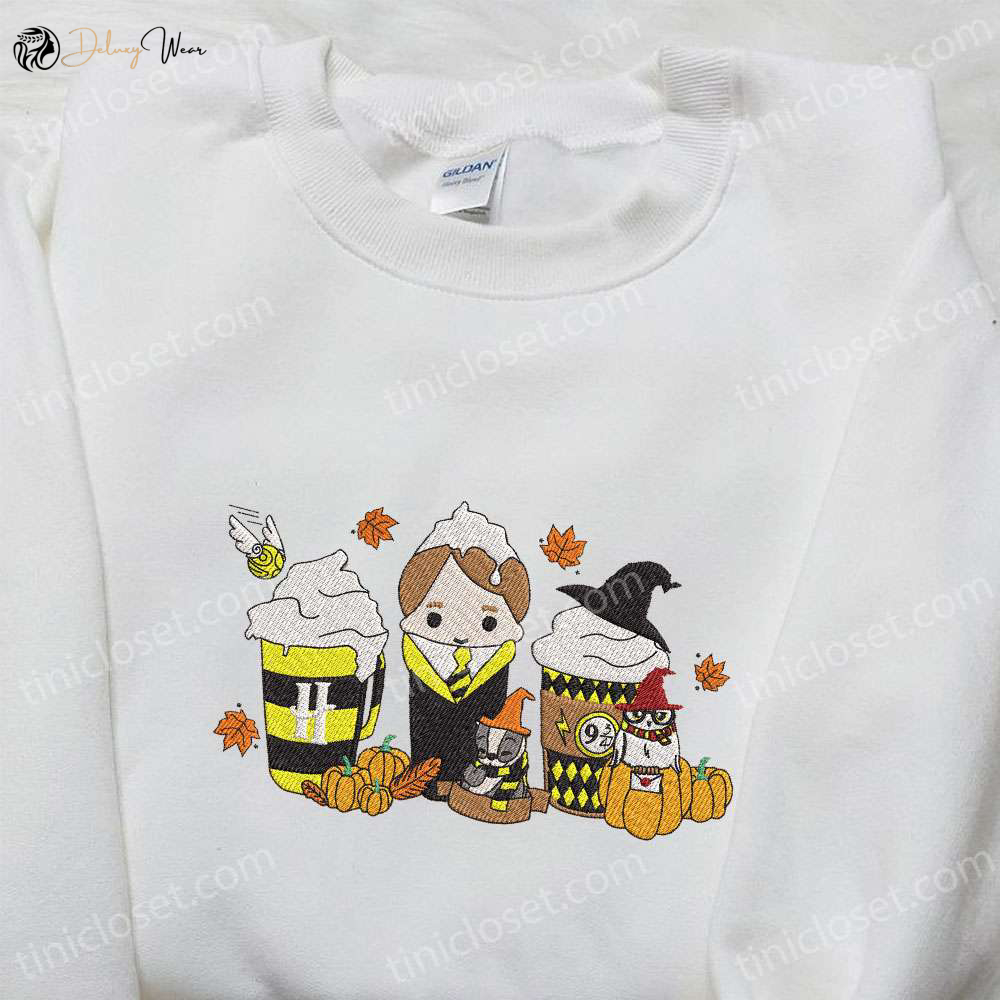 Spooky Harry Potter Horror Latte Coffee Shirt: Funny Halloween Embroidered Gift for Family