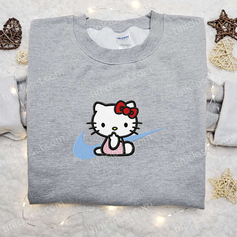 Hello Kitty x Nike Swoosh Cartoon Embroidered Sweatshirt & Shirt: Fun Nike Inspired Apparel