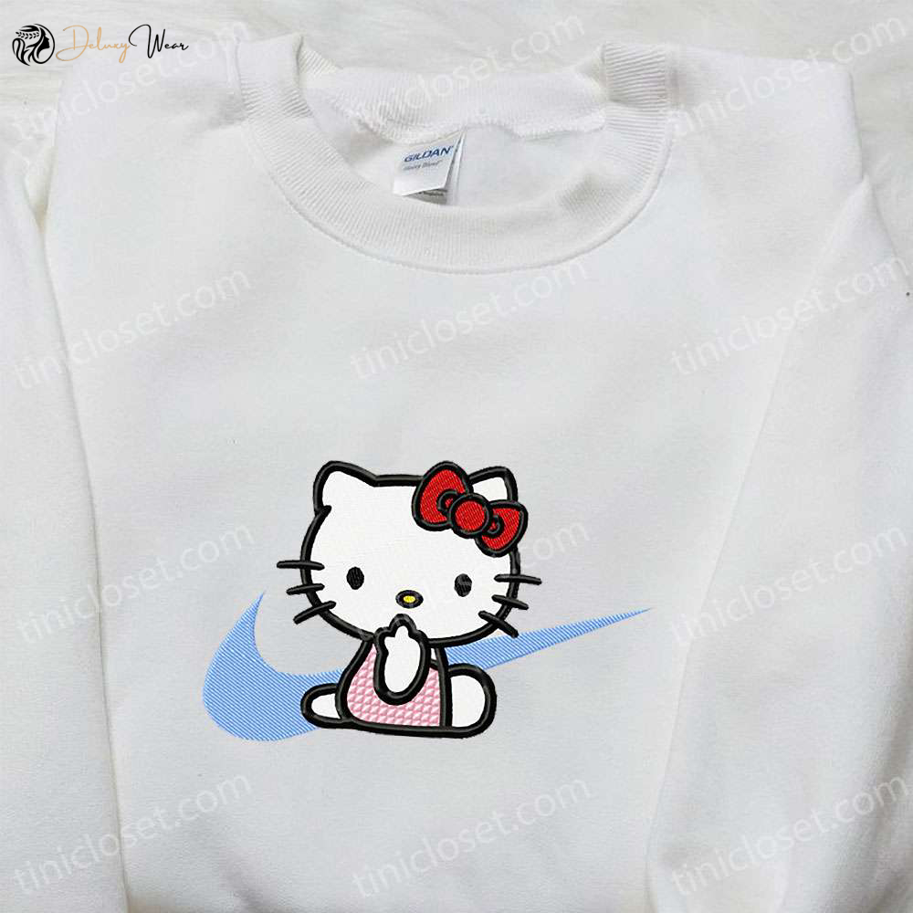 Hello Kitty x Nike Swoosh Cartoon Embroidered Sweatshirt & Shirt: Fun Nike Inspired Apparel