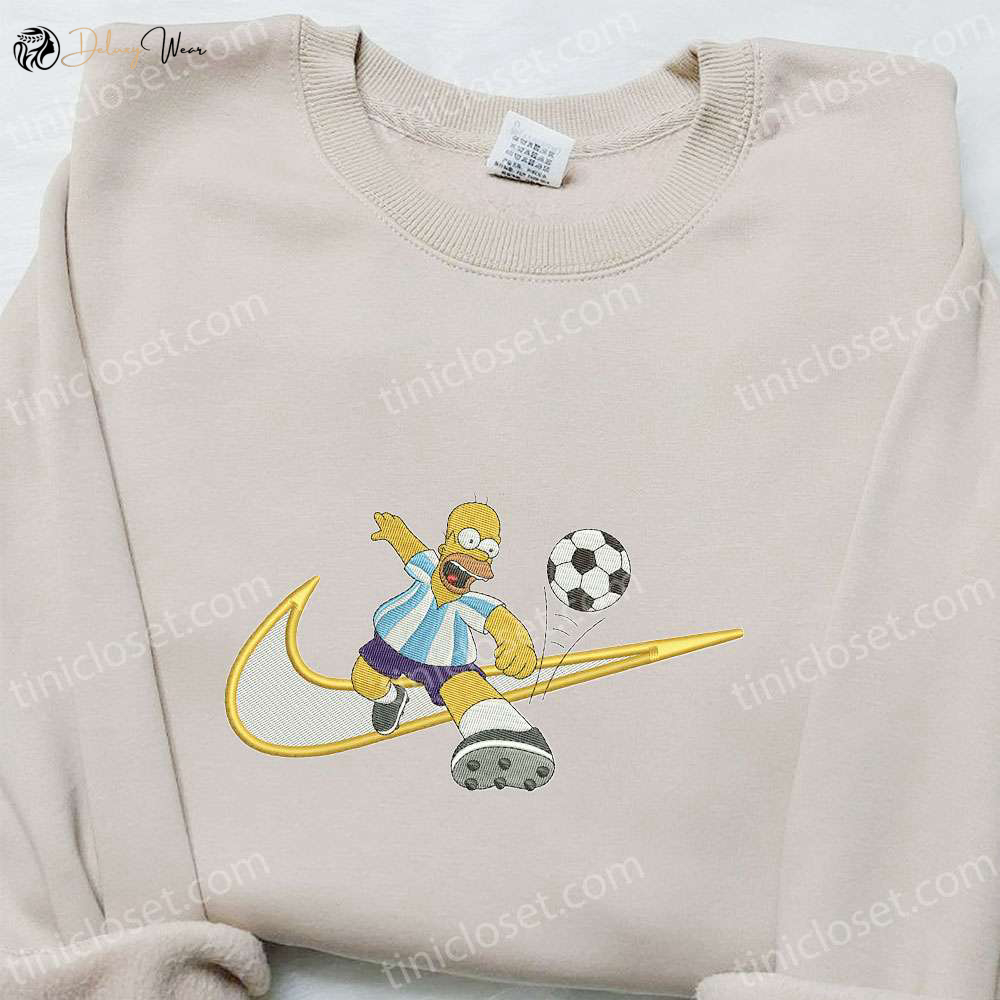 Hommer Simpson Soccer x Swoosh Cartoon Hoodie: Nike-Inspired Embroidered Shirt Best Family Gift Ideas