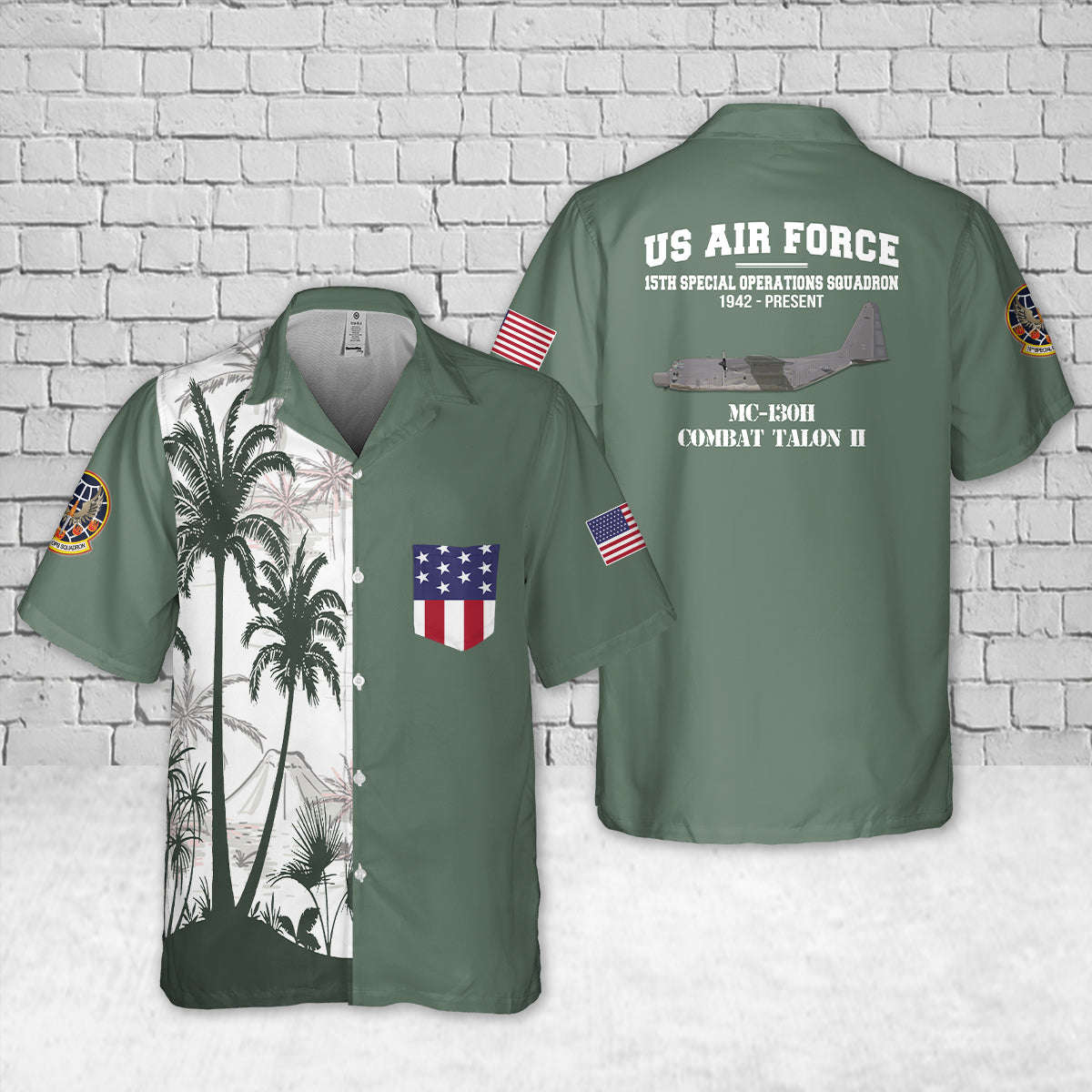 Hurlburt Field, Florida, US Air Force 15th Special Operations Squadron MC-130H Combat Talon II Pocket Hawaiian Shirt Gift for Men Dad Father Gift for Men Dad Father