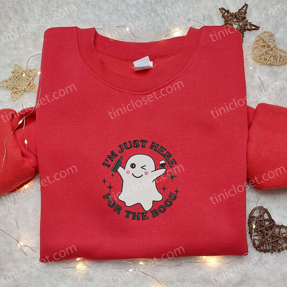 Halloween Lovers Best Gifts: Adorable Im Just Here For The Boos Embroidered Shirt