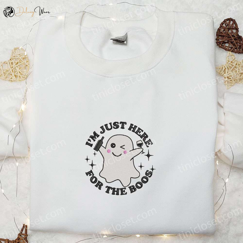 Halloween Lovers Best Gifts: Adorable Im Just Here For The Boos Embroidered Shirt
