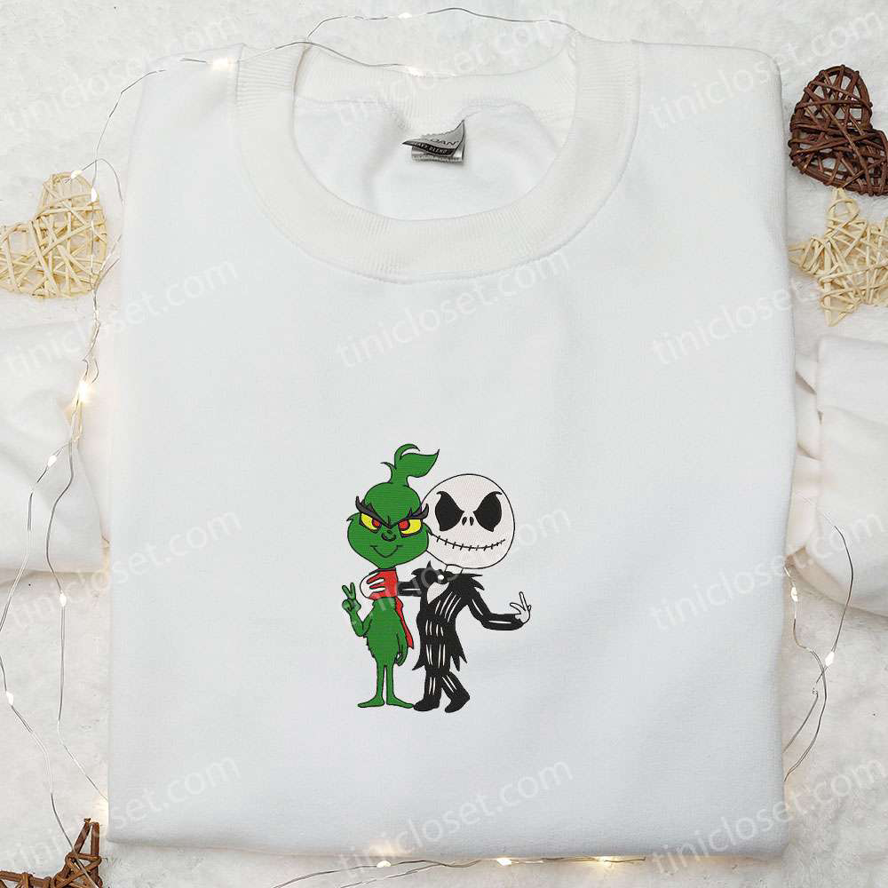 Jack Skellington & Grinch Embroidered Shirt: Funny T-shirt Perfect Family Gift