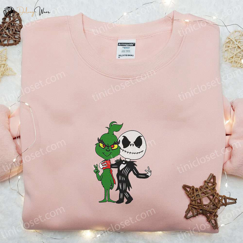 Jack Skellington & Grinch Embroidered Shirt: Funny T-shirt Perfect Family Gift