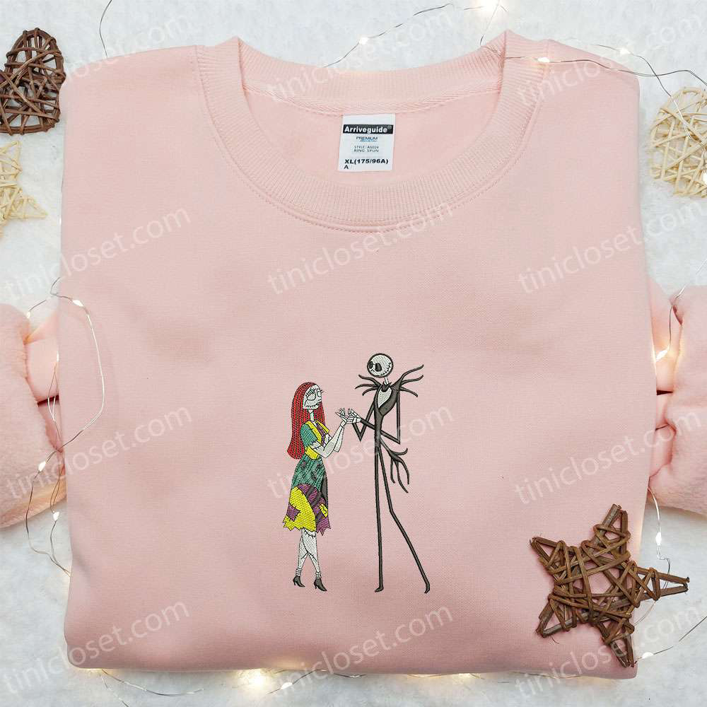 Nightmare Before Christmas Jack & Sally Embroidered Shirt: Nike-Inspired Sweatshirt