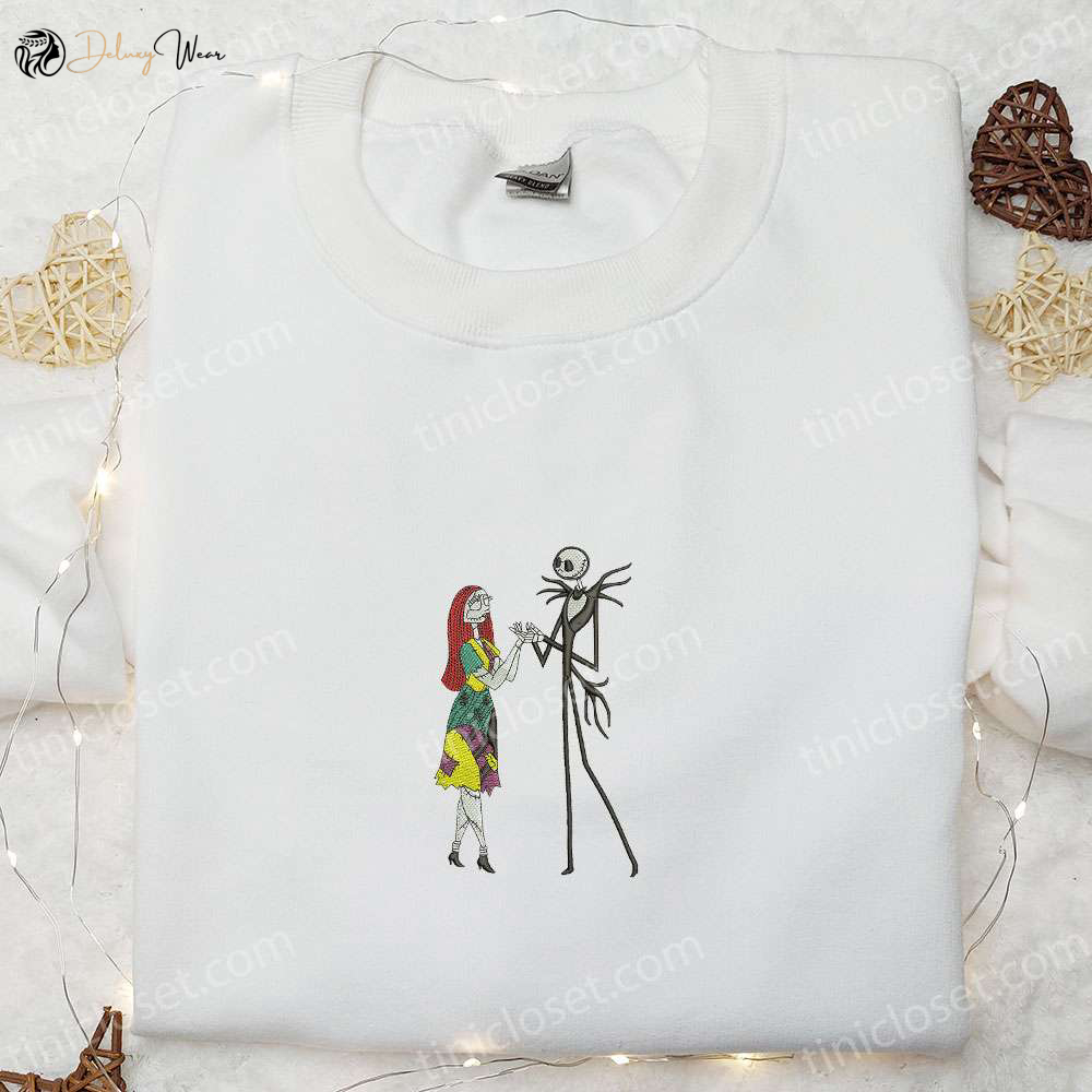 Nightmare Before Christmas Jack & Sally Embroidered Shirt: Nike-Inspired Sweatshirt