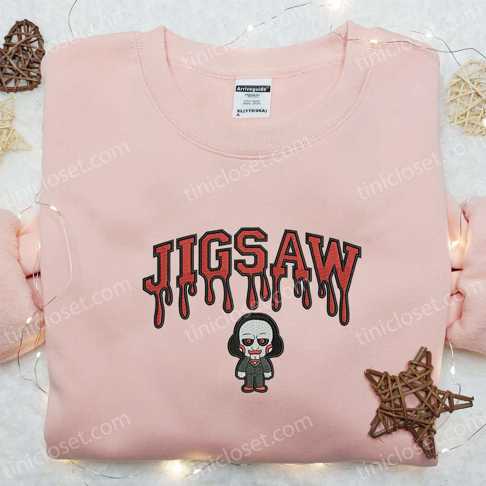 Spooky Embroidered Hoodie Horror Characters Sweatshirt & Shirt – Unique Jigsaw Design