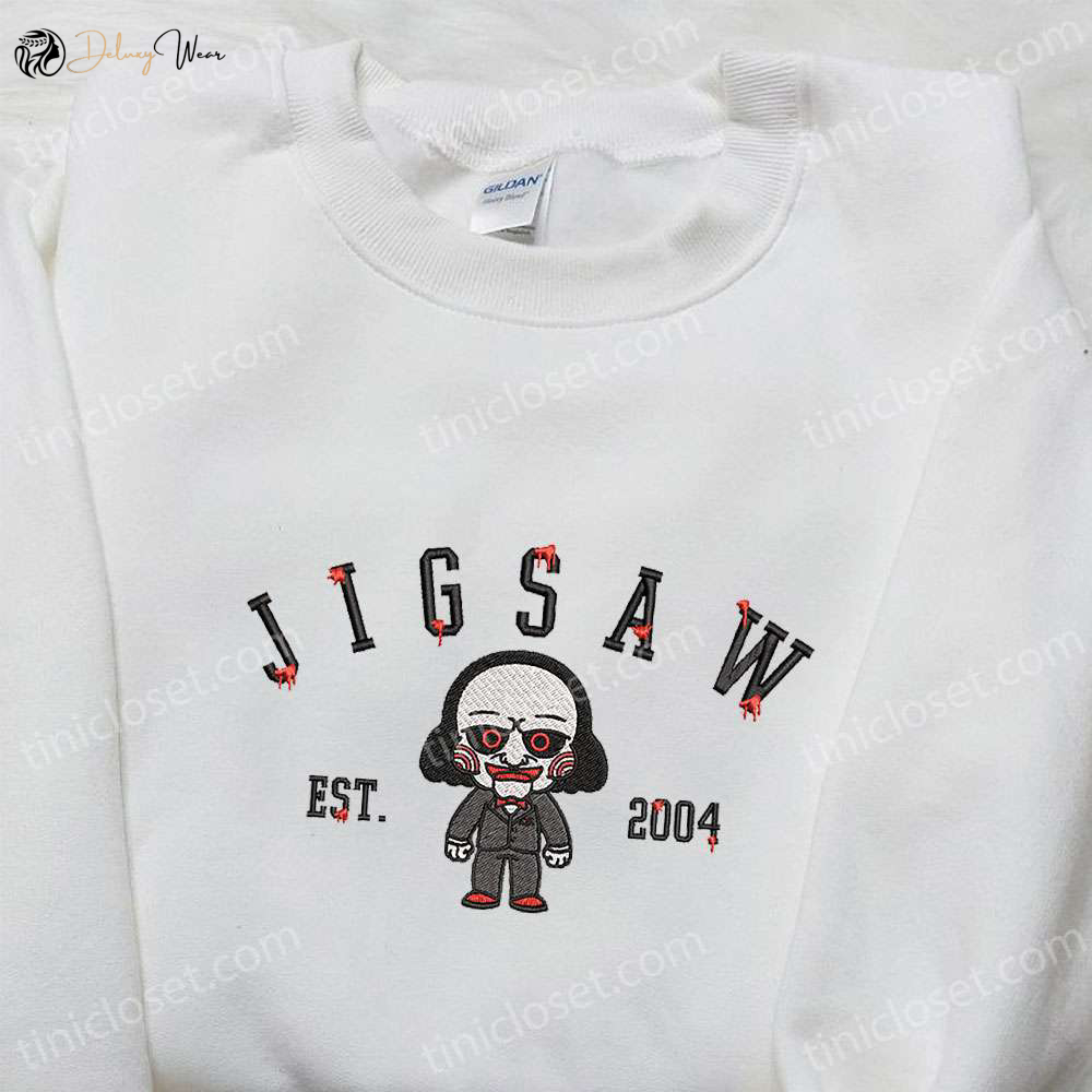 Jigsaw Est 2004 Embroidered Hoodie Horror Characters Sweatshirt Spooky Shirt