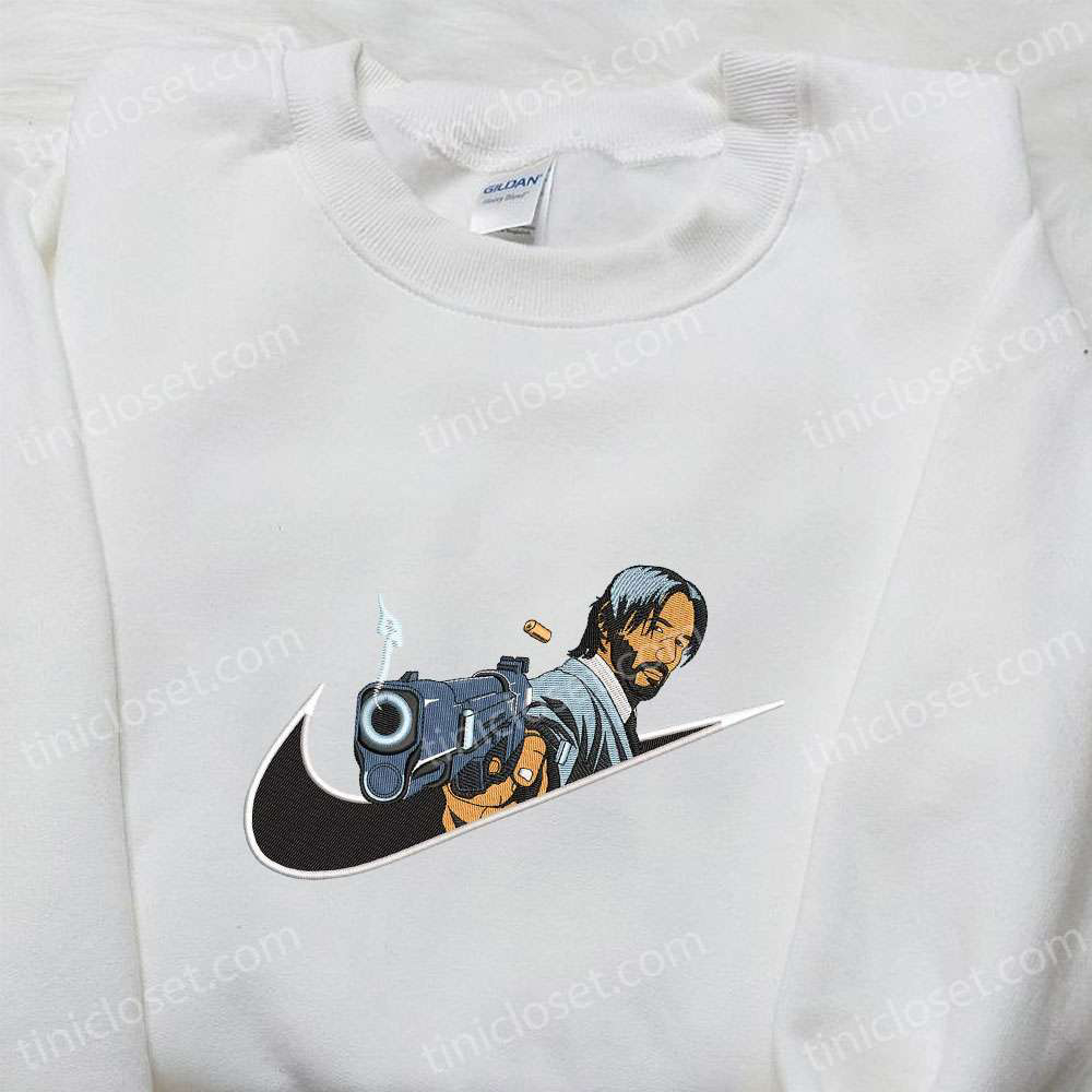 John Wick x Nike Swoosh Movie Sweatshirt: Best Nike Inspired Embroidered Shirt Perfect Birthday Gift