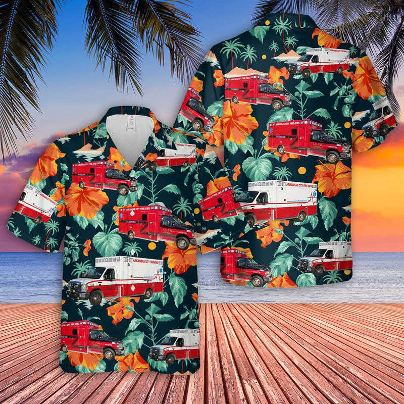 Kansas Arkansas City Fire EMS Department Hawaiian Shirt Gift for Men Dad Father Gift for Men Dad Father
