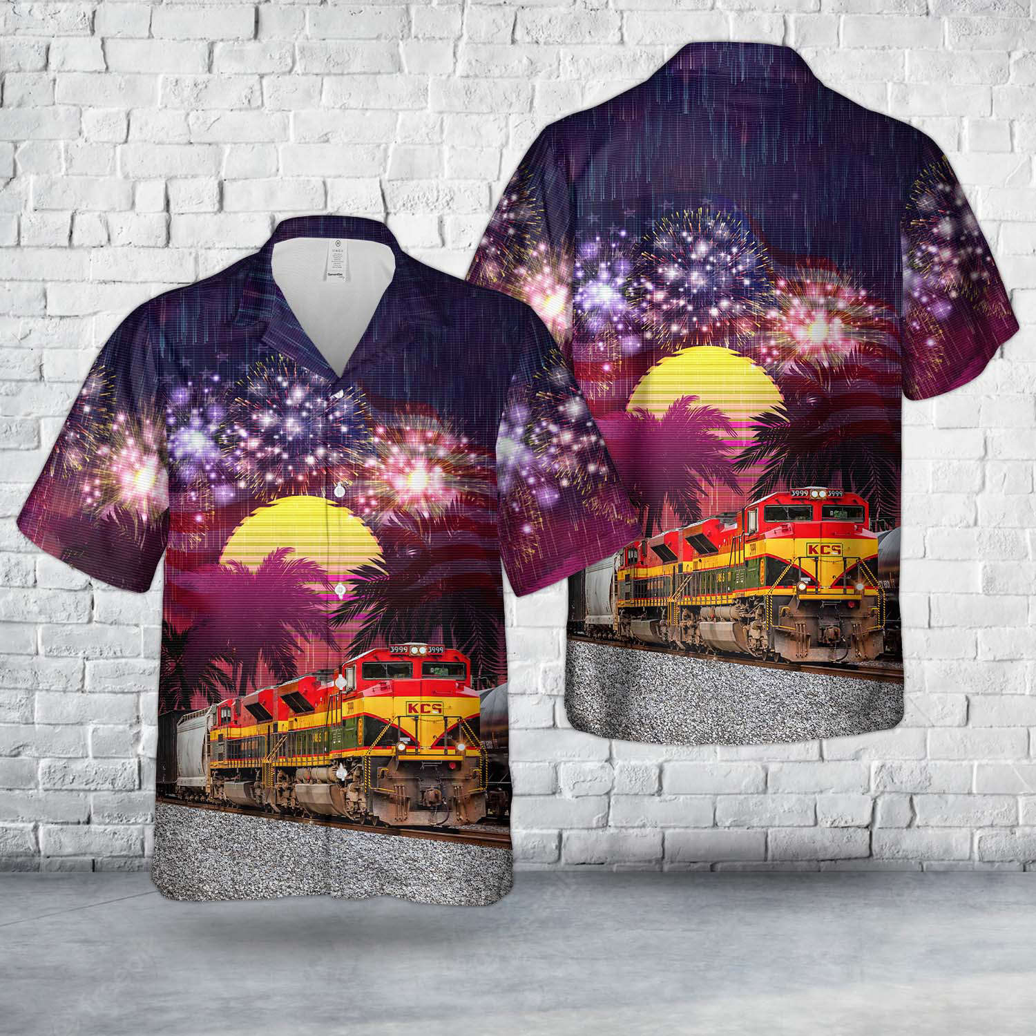 Kansas City Southern Railway KCS 3999 EMD SD70ACe, 4th Of July Hawaiian Shirt Gift for Men Dad Father Gift for Men Dad Father