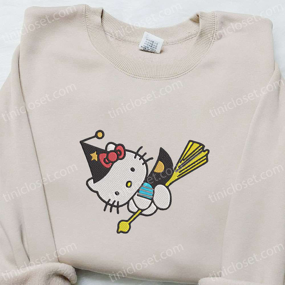 Kitty Witch Embroidered Sweatshirt Halloween Hoodie & T-shirt – Adorable Spirit Halloween Collection