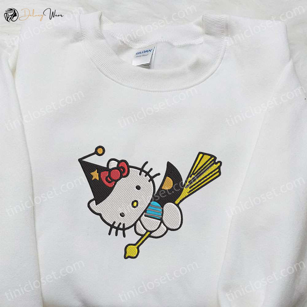 Kitty Witch Embroidered Sweatshirt Halloween Hoodie & T-shirt – Adorable Spirit Halloween Collection