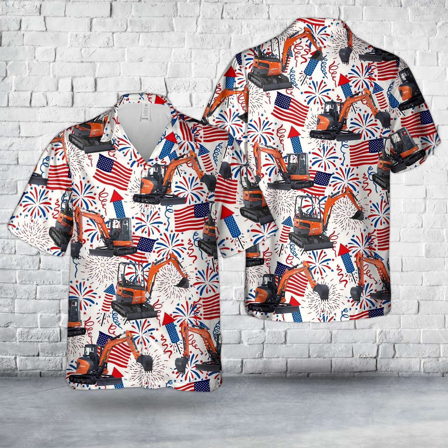 Kubota Excavator, 4th Of July Hawaiian Shirt Gift for Men Dad Father Gift for Men Dad Father