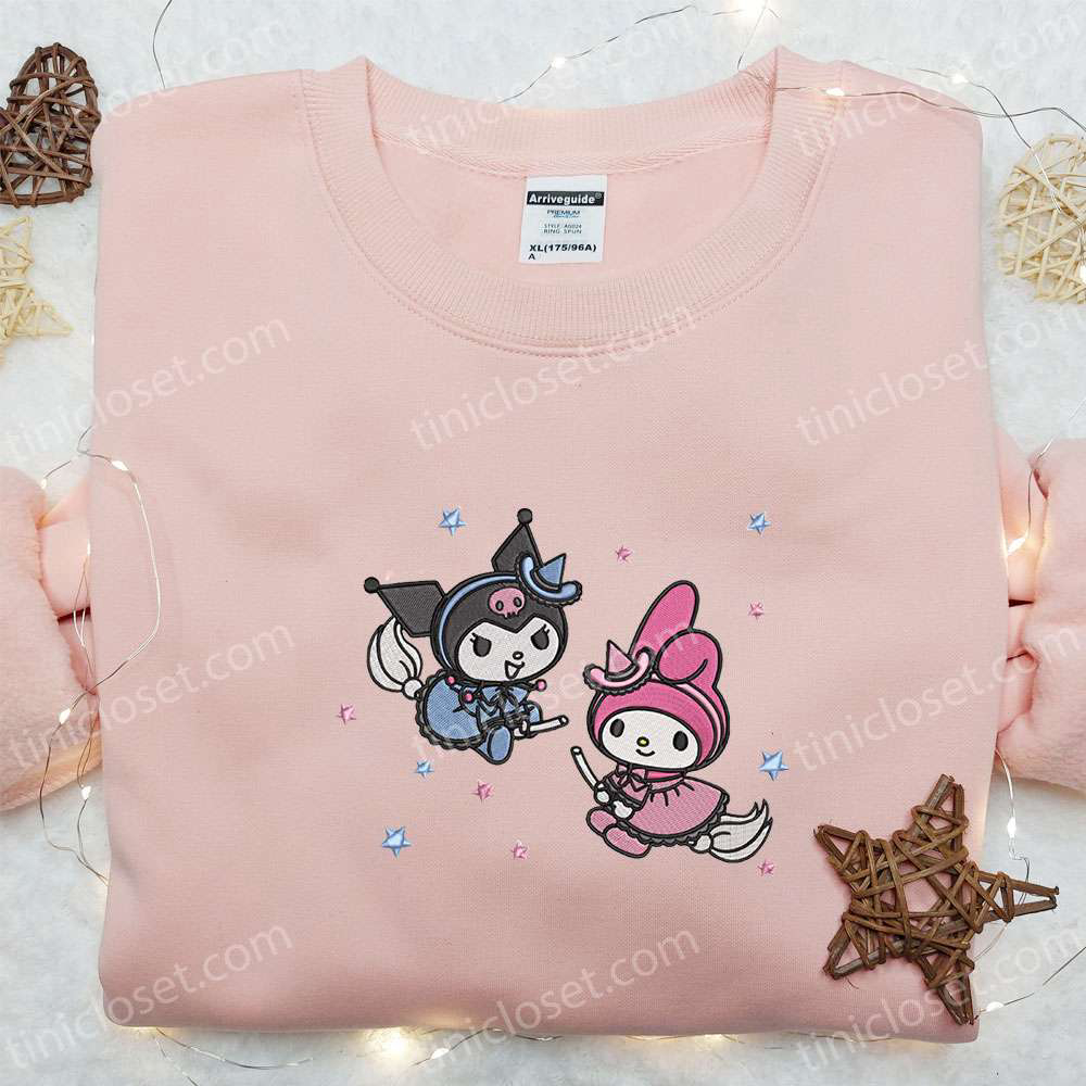 Kuromi & My Melody Embroidered Hoodie: Cute Halloween Sweatshirt Best Gifts for Daughter