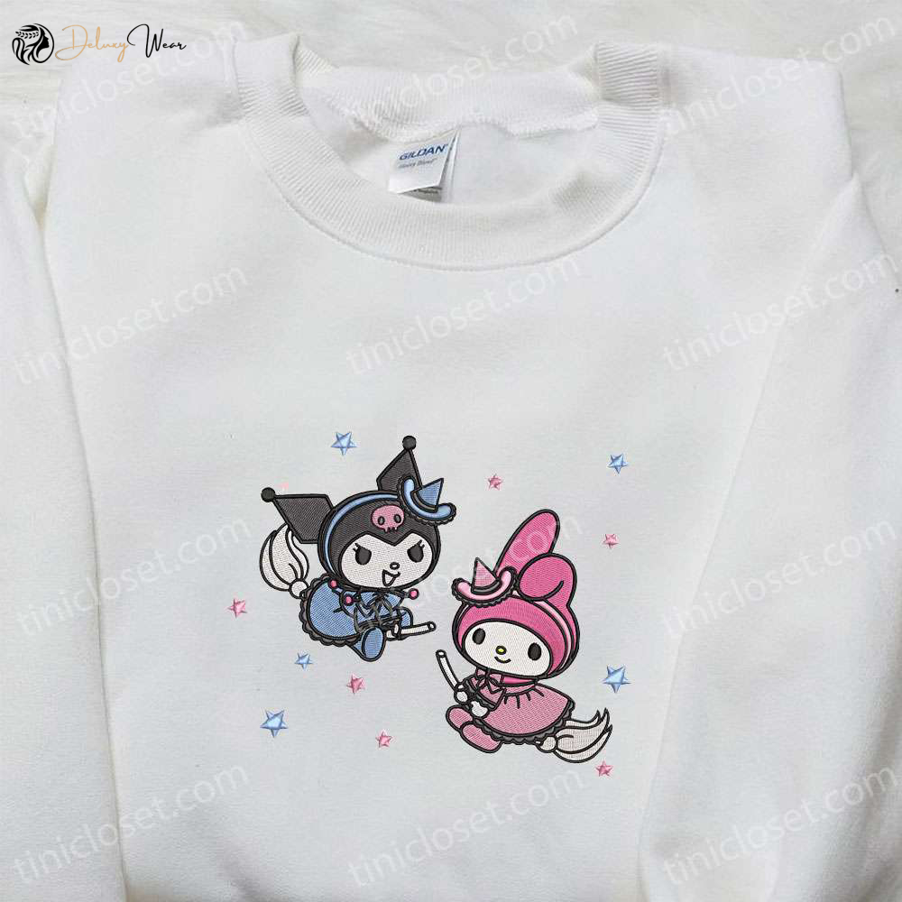 Kuromi & My Melody Embroidered Hoodie: Cute Halloween Sweatshirt Best Gifts for Daughter