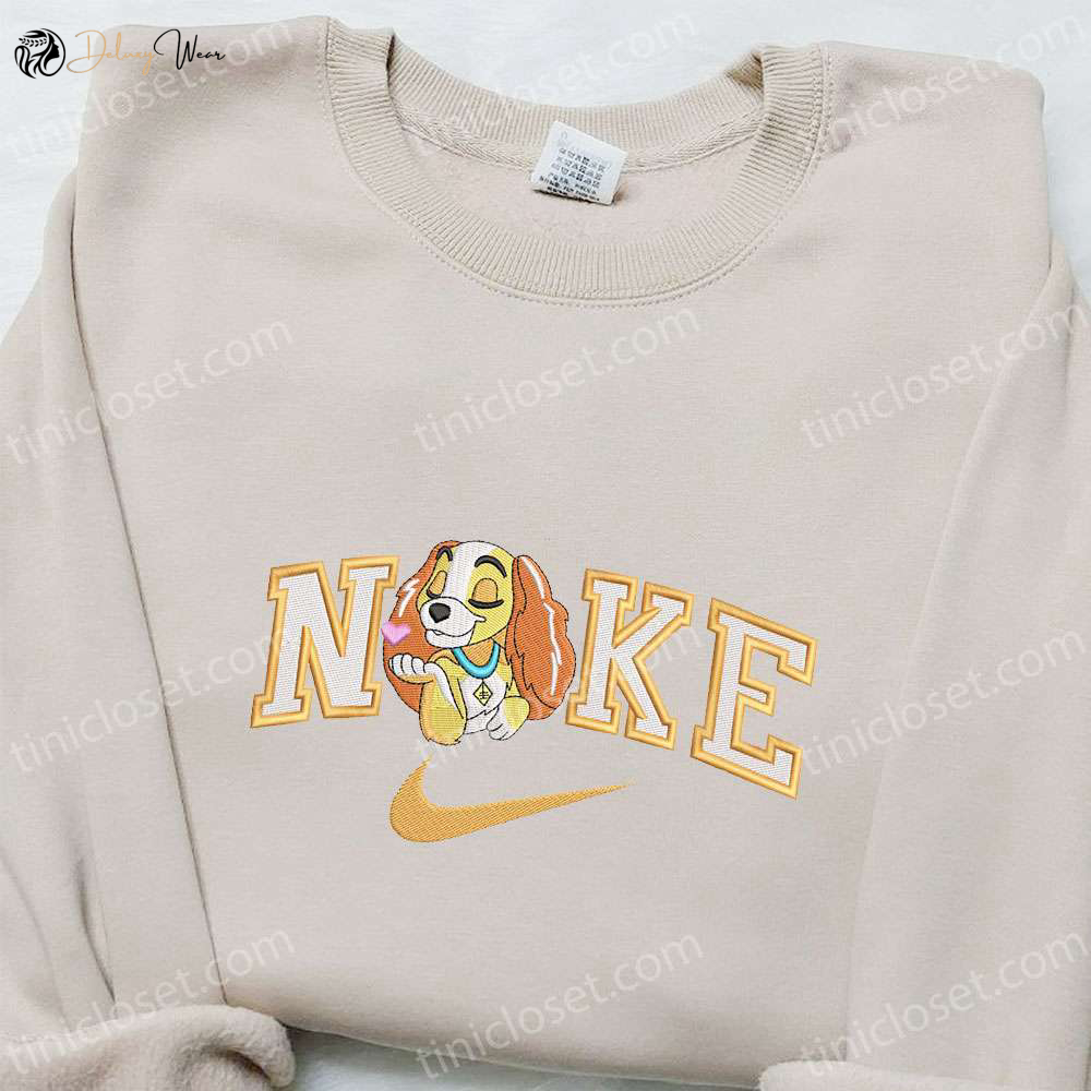 Lady x Nike Cartoon Embroidered Sweatshirt: Disney Characters & Nike Inspired Shirt