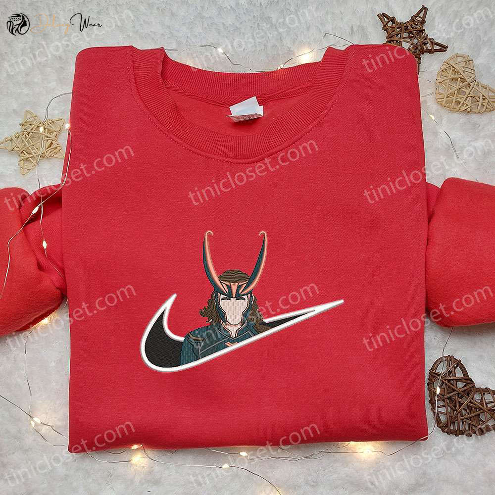 Loki x Nike Swoosh Movie Embroidered Sweatshirt: Marvel Universe & Nike Inspired Shirt