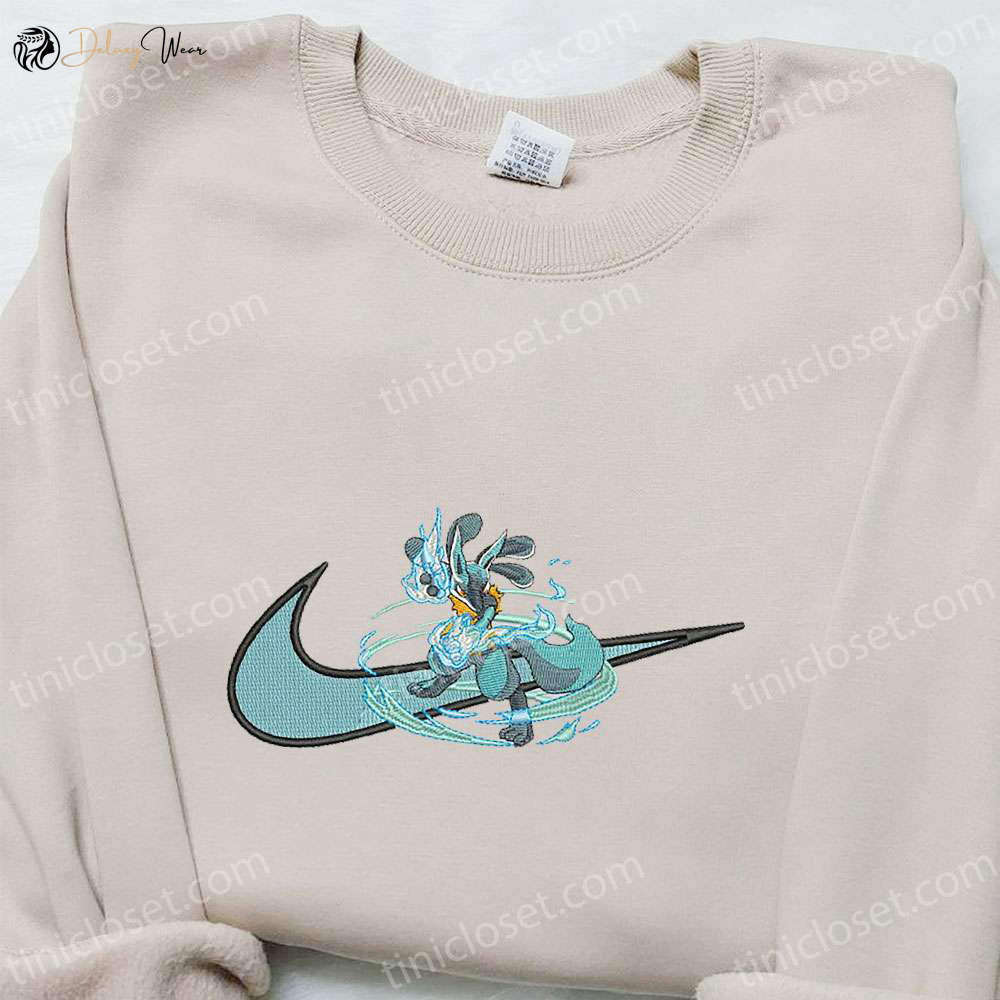 Lucario x Swoosh Anime Hoodie: Cool Embroidered Clothing & Best Family Gift Ideas