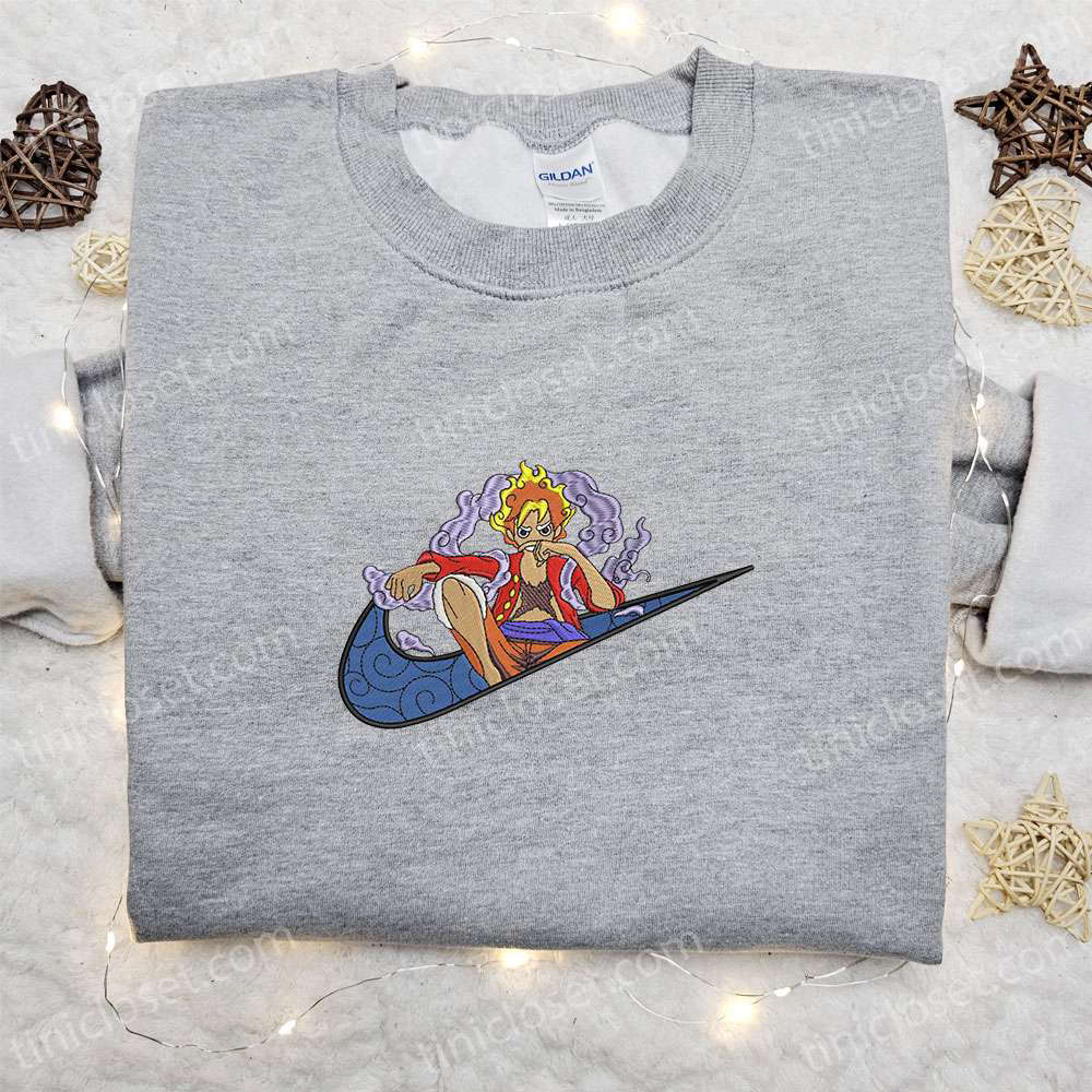 Luffy Gear 5 x Swoosh Anime Embroidered Sweatshirt: One Piece Shirt Best Family Gift