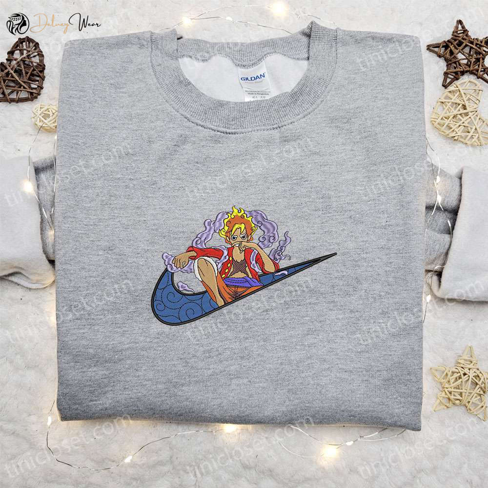 Luffy Gear 5 x Swoosh Anime Embroidered Sweatshirt: One Piece Shirt Best Family Gift