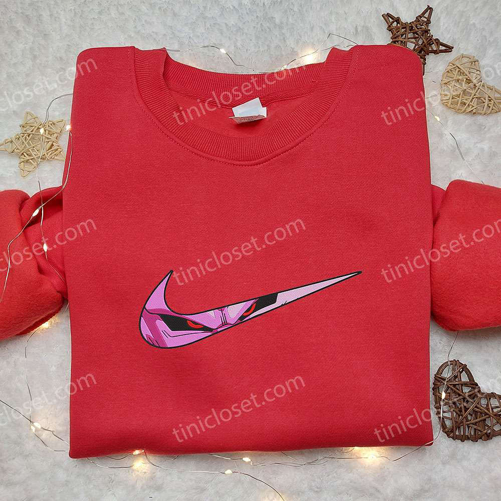 Dragon Ball Nike Inspired Embroidered Hoodie & Shirt: Majin Buu x Swoosh Anime Design
