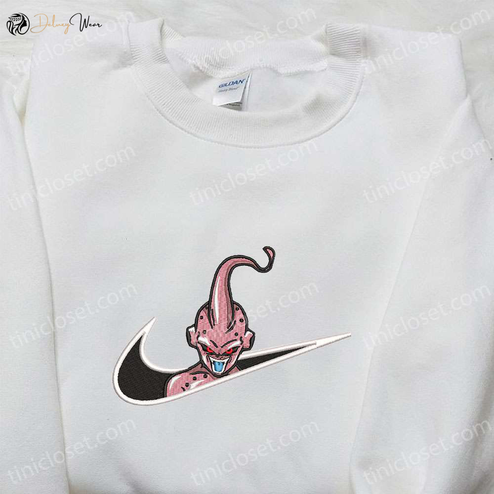 Exclusive Majin Buu x Nike Swoosh Anime Embroidered Shirt – Dragon Ball & Nike Inspired