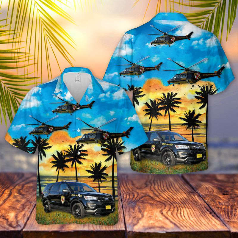 Maryland State Police Vehicles Hawaiian Shirt Gift for Men Dad Father Gift for Men Dad Father