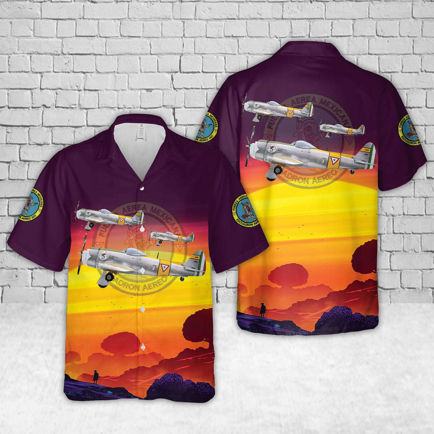 Mexican Air Force Republic P-47D Thunderbolt of Escuadrón Aéreo de Pelea 201 (201th Fighter Squadron) Hawaiian Shirt Gift for Men Dad Father Gift for Men Dad Father
