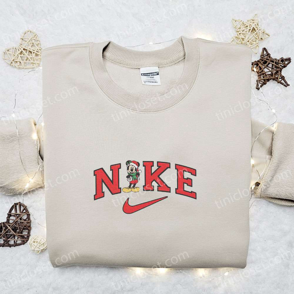 Mickey Mouse Christmas x Nike Cartoon Embroidered Hoodie & Shirt: Perfect Disney Characters Gift Ideas for Family