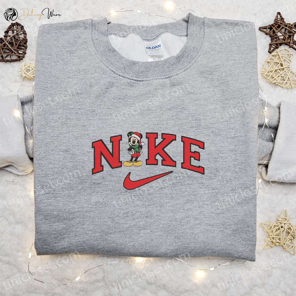Mickey Mouse Christmas x Nike Cartoon Embroidered Hoodie & Shirt: Perfect Disney Characters Gift Ideas for Family