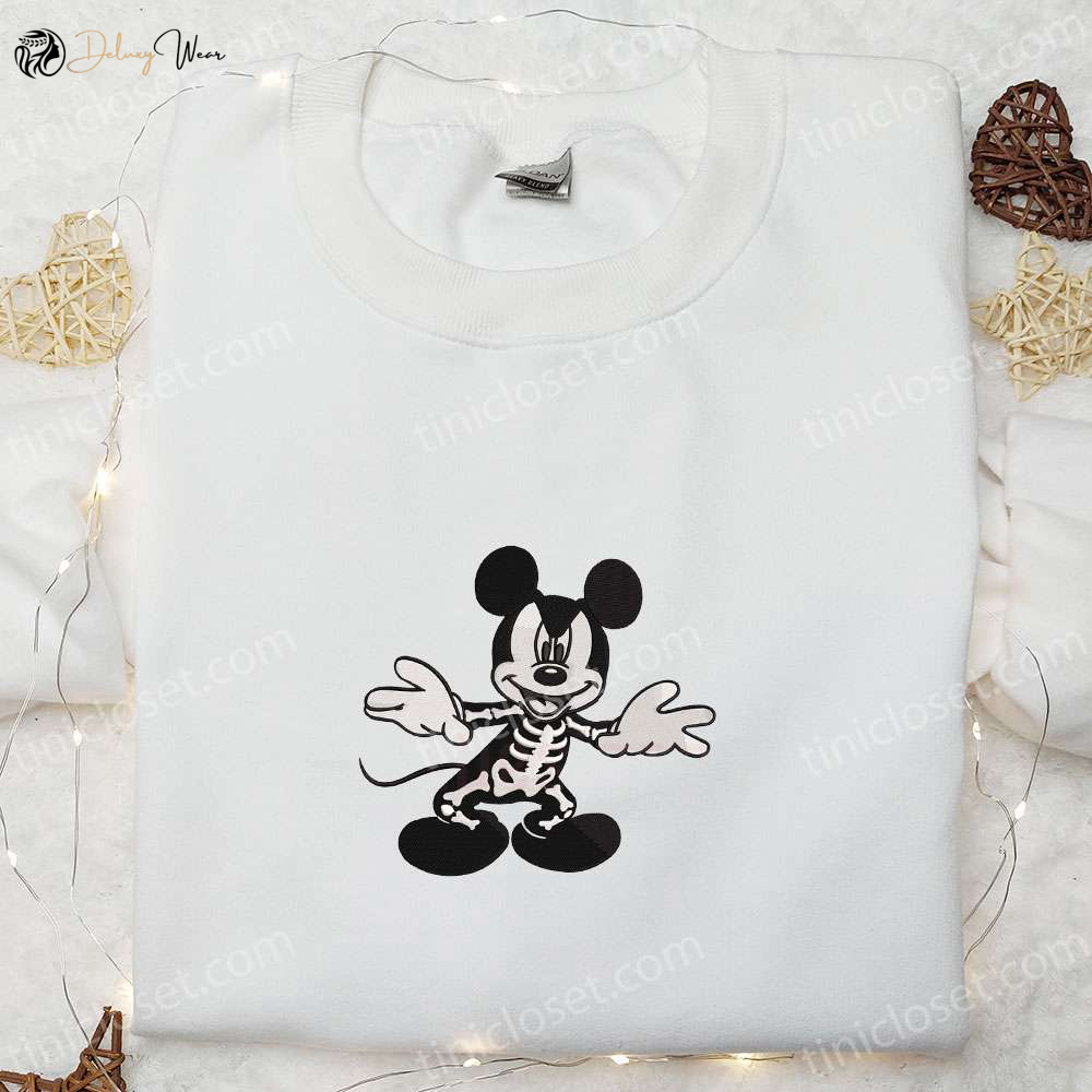 Mickey Mouse Skeleton Halloween Embroidered Shirt: Best Disney Halloween Gifts for Family