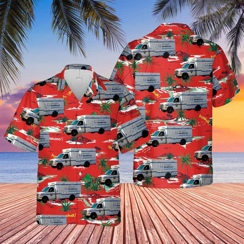 Minnesota Hennepin Healthcare Hennepin EMS Hawaiian Shirt Gift for Men Dad Father Gift for Men Dad Father