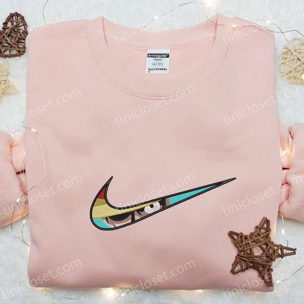 Monkey D Luffy Anime x Swoosh Sweatshirt: One Piece Embroidered Shirt for Cool Anime Clothing Lovers