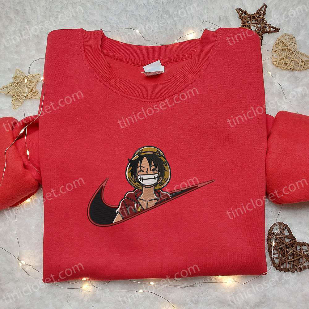 Monkey D Luffy Laughing x Swoosh Embroidered Sweatshirt – Cool One Piece Anime Clothing