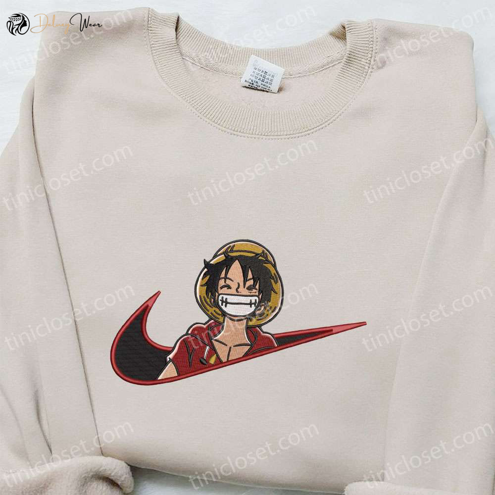 Monkey D Luffy Laughing x Swoosh Embroidered Sweatshirt – Cool One Piece Anime Clothing