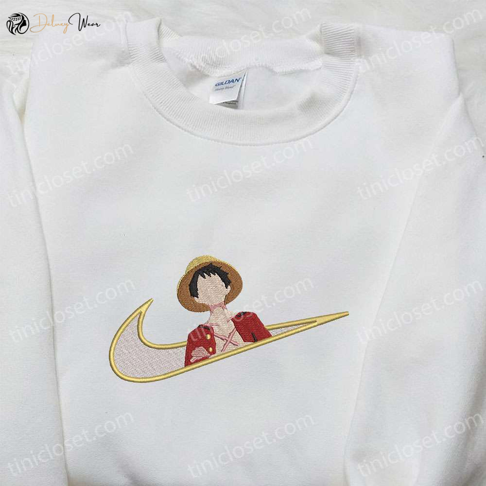 Monkey D Luffy x Nike Swoosh Anime Embroidered Tshirt: One Piece & Nike Inspired Shirt