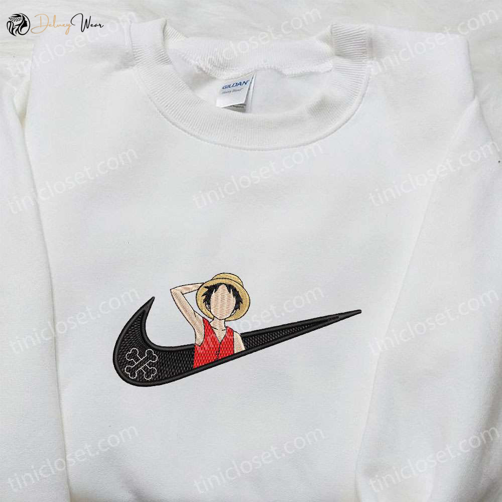 Monkey D Luffy x Nike Swoosh Anime Tshirt: One Piece Embroidered Shirt Nike Inspired