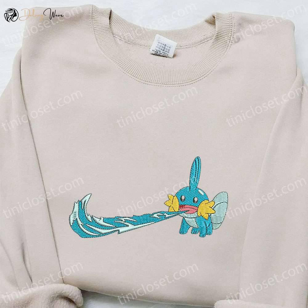 Mudkip x Swoosh Anime Embroidered Hoodie: Cool Anime Clothing Perfect Family Gift!