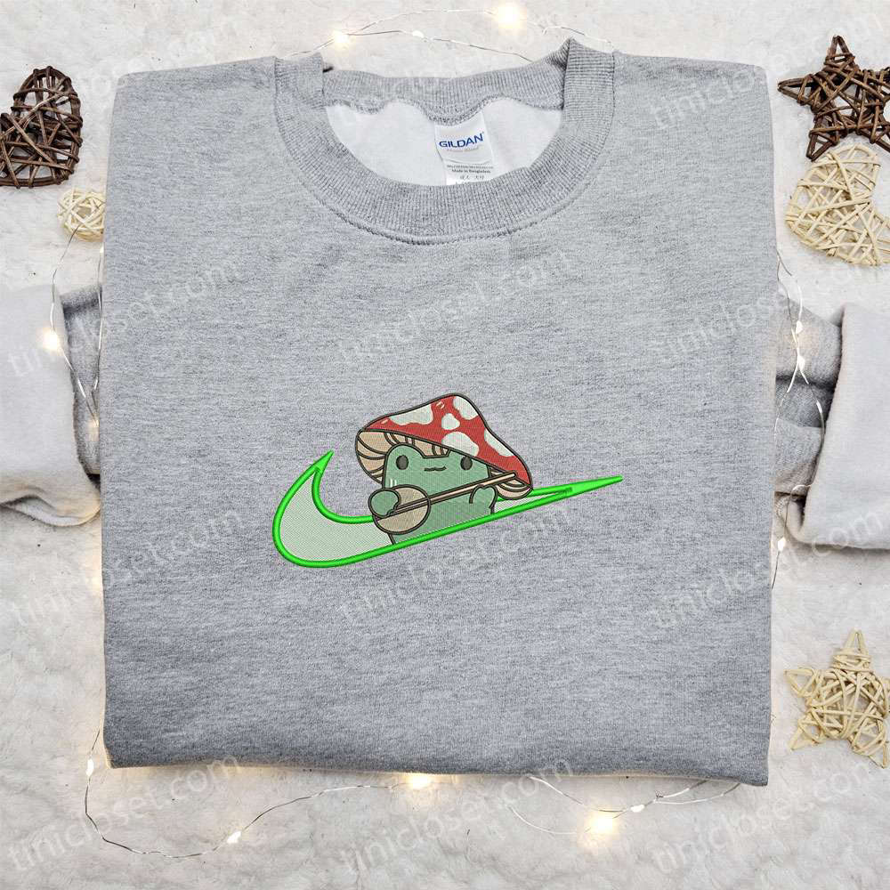 Mushroom x Swoosh Embroidered Shirt – Nike Inspired Gift for Family